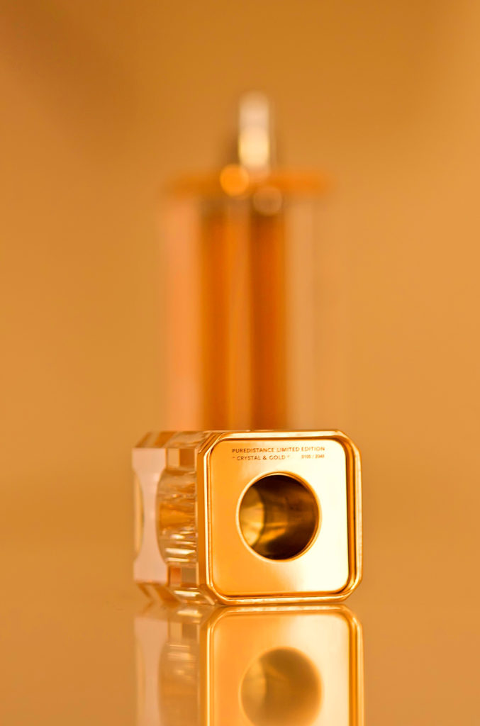 Exclusive Puredistance clear crystal and gold Perfume column made by Swarovski in a limited edition