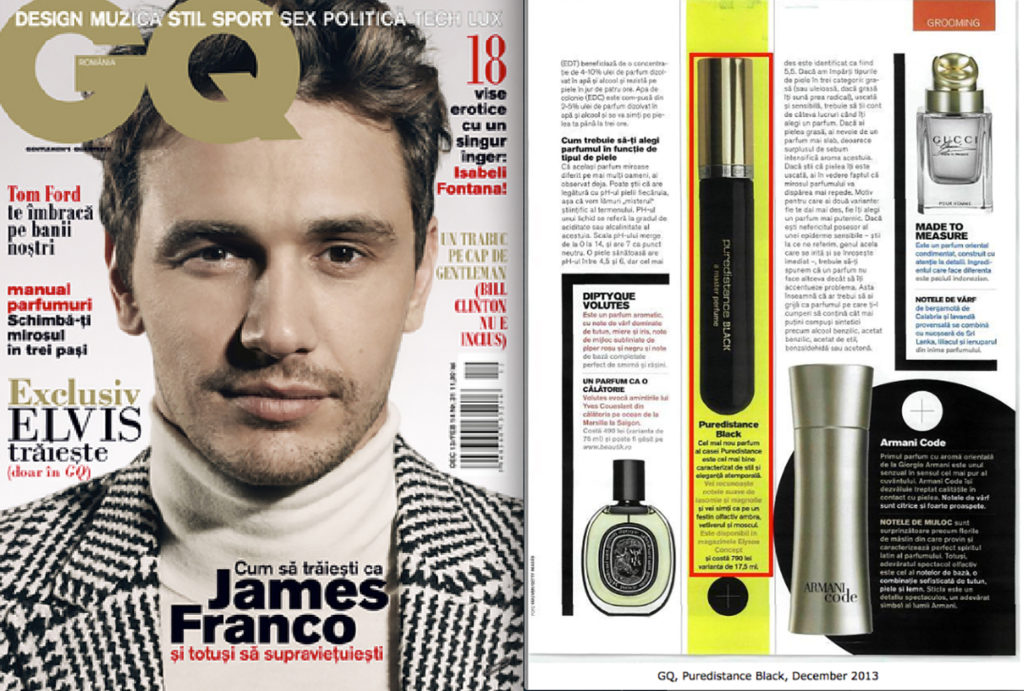 puredistance black perfume 17.5ml in gq magazine james franco cover