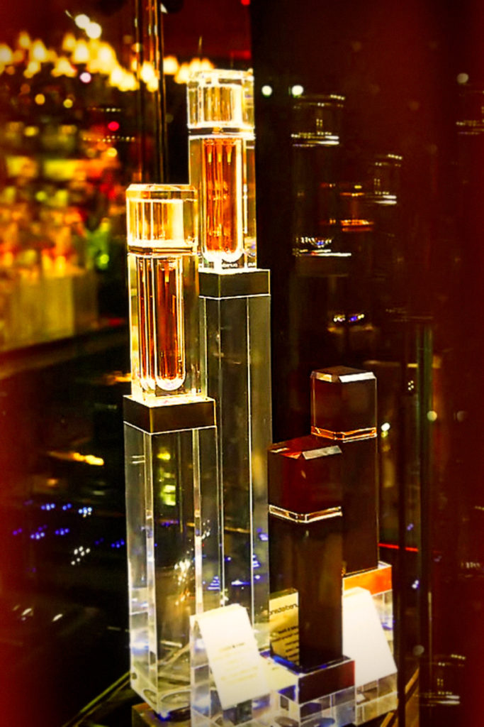 Puredistance crystal Perfume Columns on display in Roja Dove Haute Parfumerie in Harrods